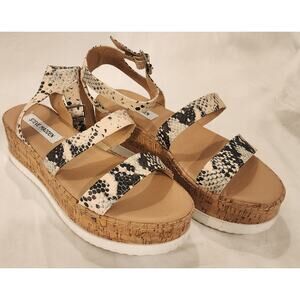 Steve Madden Faithi Snakeskin Platform Sandals Women's Size 9.5 M White